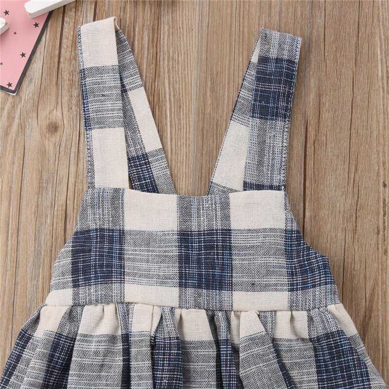 Princess Kids Girls Ruffle Plaid Sleeveless Overalls Jumpsuits Outfits Clothes - ebowsos