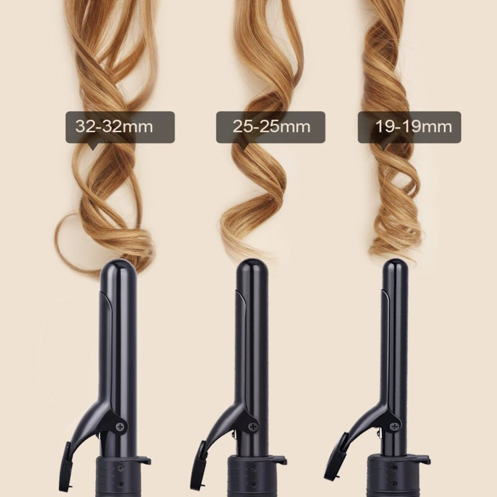 Pro 3 Part Interchangeable Hair Curling Iron Machine Ceramic Hair Curler Multi-size Roller Heat Resistant Glove Styling Set - ebowsos