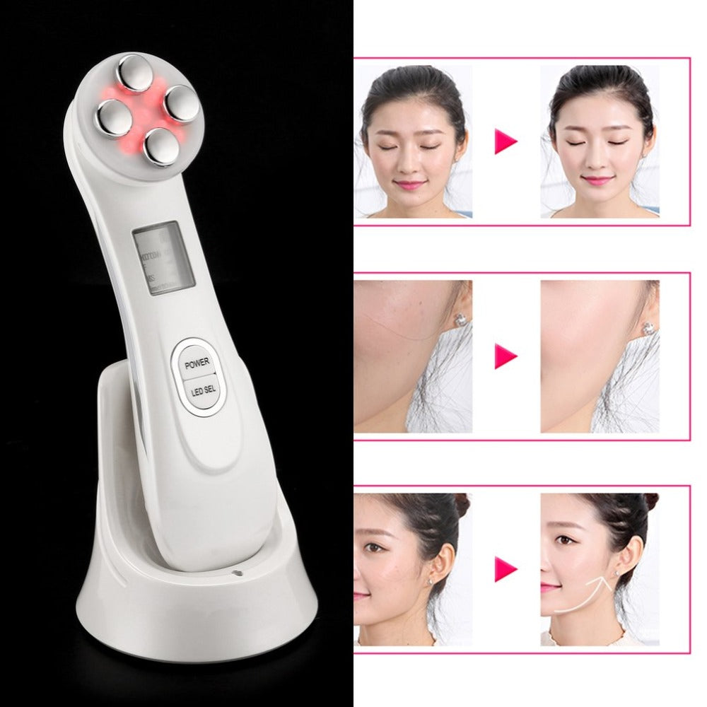 Professional 1 Set Facial Beauty Instrument Electrical Muscle Stimulation 6 LED Light Treatment Modes RF Skin Care - ebowsos