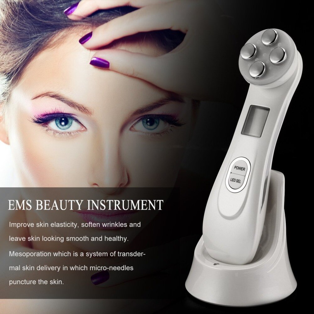 Professional 1 Set Facial Beauty Instrument Electrical Muscle Stimulation 6 LED Light Treatment Modes RF Skin Care - ebowsos