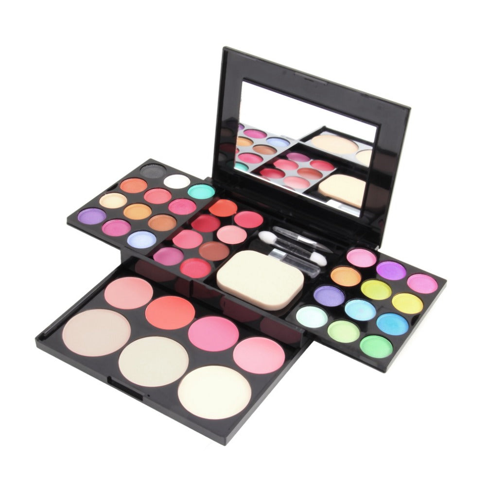 Professional Makeup Sets Shimmer Natural eyeshadow palette Lip Gloss Powder Blusher Puff Cosmetic Mirror set for Women - ebowsos