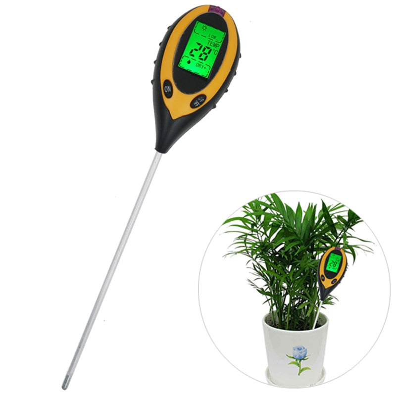 Professional Soil PH Meter 4 In 1 Soil Temperature Solar Moisture PH Meter tester for Garden Plants Flowers LCD Display 30% off - ebowsos