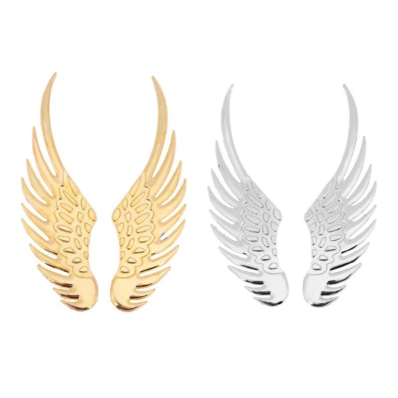 Promotion 1 Pair Car Styling Fashion Metal Stickers 3D Wings Car Sticker Car Motorcycle Accessories Gold/silver Car Decoration - ebowsos