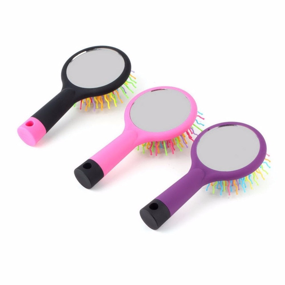 Rainbow Volume Anti-static Magic Detangler Hair Curl Straight Massage Comb Hair Brush Hair Care Styling Tools With Mirror - ebowsos