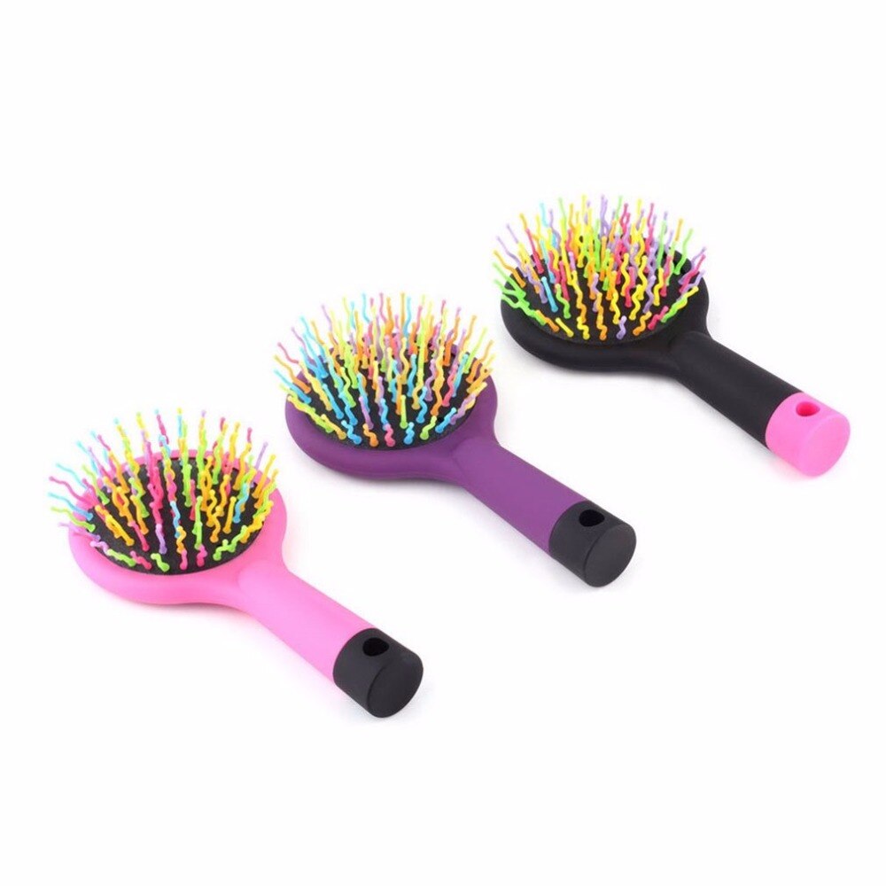 Rainbow Volume Anti-static Magic Detangler Hair Curl Straight Massage Comb Hair Brush Hair Care Styling Tools With Mirror - ebowsos