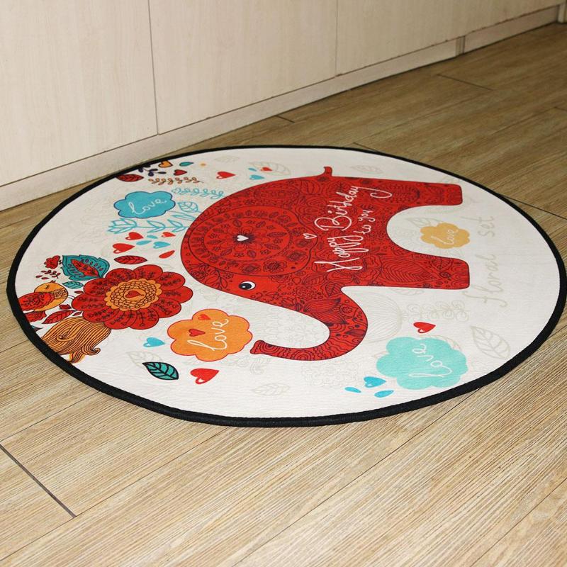Red Elephant Cute Cartoon Bedroom Living Room Outdoor Rug Carpet Round Mats - ebowsos