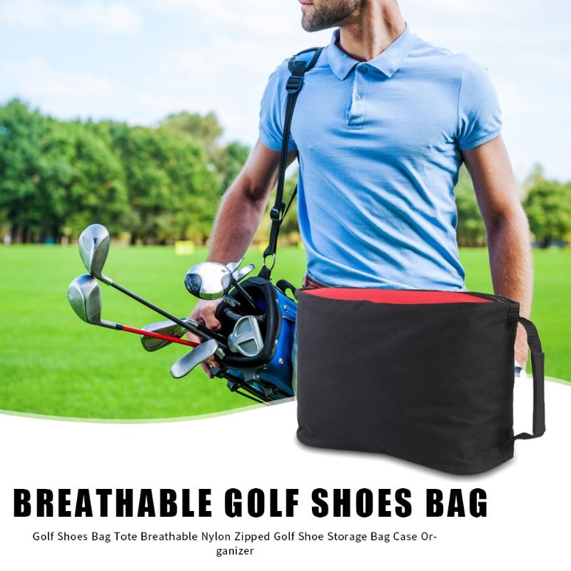 Red Golf Shoes Bag Tote Portable Nylon Breathable Zipped Golf Shoe Storage Bag Case Carrier Organizer for Outdoor Sports Bag-ebowsos