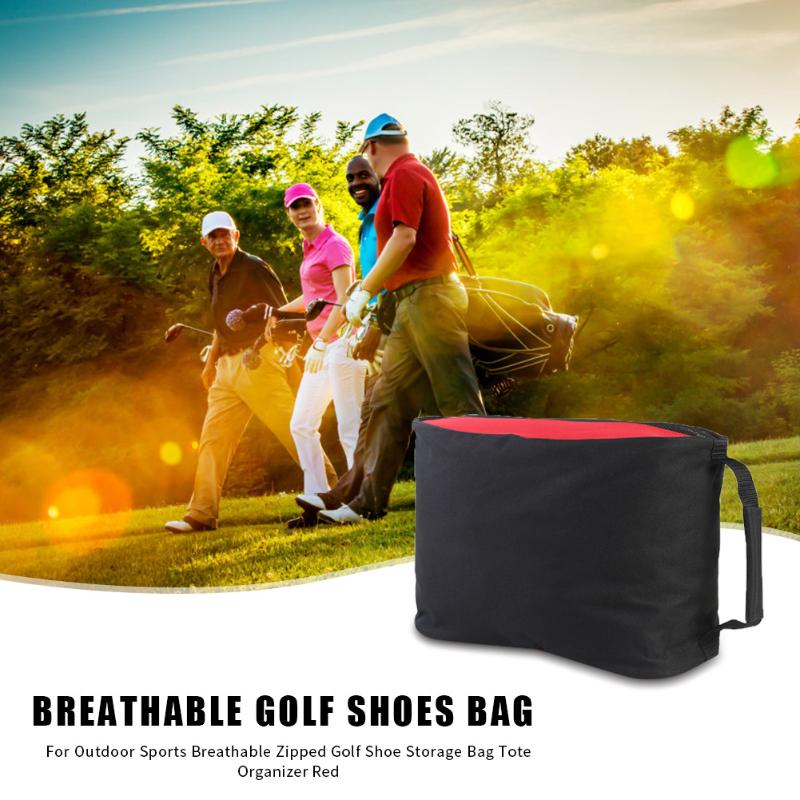 Red Golf Shoes Bag Tote Portable Nylon Breathable Zipped Golf Shoe Storage Bag Case Carrier Organizer for Outdoor Sports Bag-ebowsos