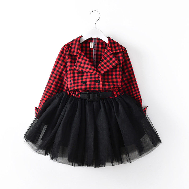 Red Plaids Dress Kids Baby Girls Long Sleeve Princess Party Pageant Holiday Dresses christmas clothes - ebowsos