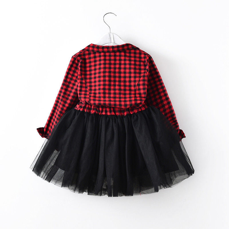 Red Plaids Dress Kids Baby Girls Long Sleeve Princess Party Pageant Holiday Dresses christmas clothes - ebowsos