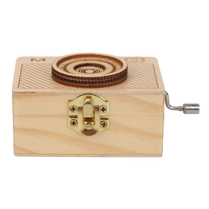 Retro Camera Shape Wooden Hand Cranked Music Box Home Crafts Children Gifts Comfortable Classic Songs High Quality Dropshipping - ebowsos