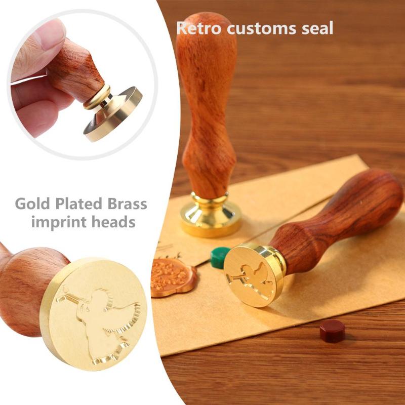 Retro Plant Pattern Wood Handle Sealing Wax Seal Stamp Post Decor Craft - ebowsos