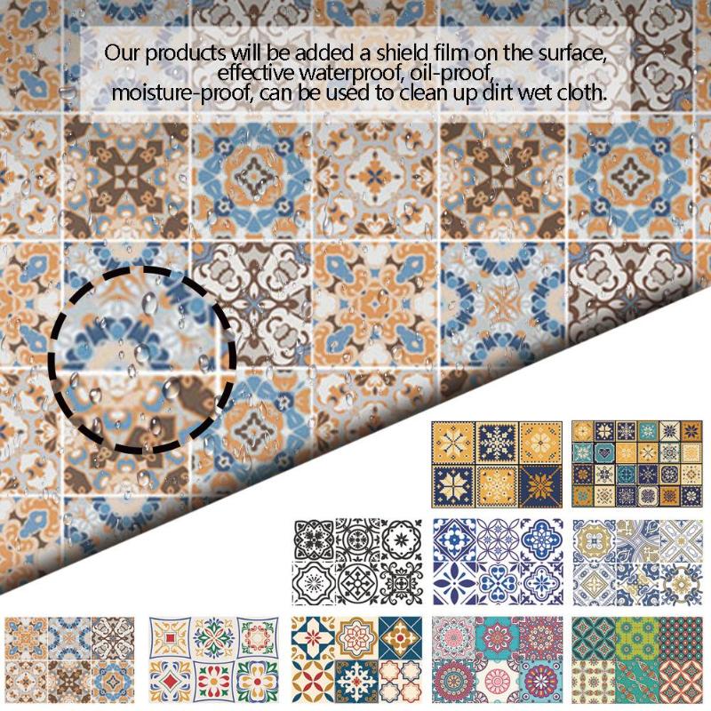 Retro Tiles Wall Stickers for Bathroom kitchen Tile Stickers Decor Adhesive Waterproof PVC 3D Wall Sticker Kitchen Waist Line - ebowsos