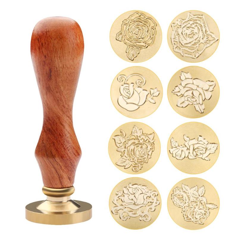 Retro Wood Stamp Classic Antique Rose Flower Metal Sealing Wax Stamps Wood Handle Invitations Decor Ancient Seal Post Decorative - ebowsos