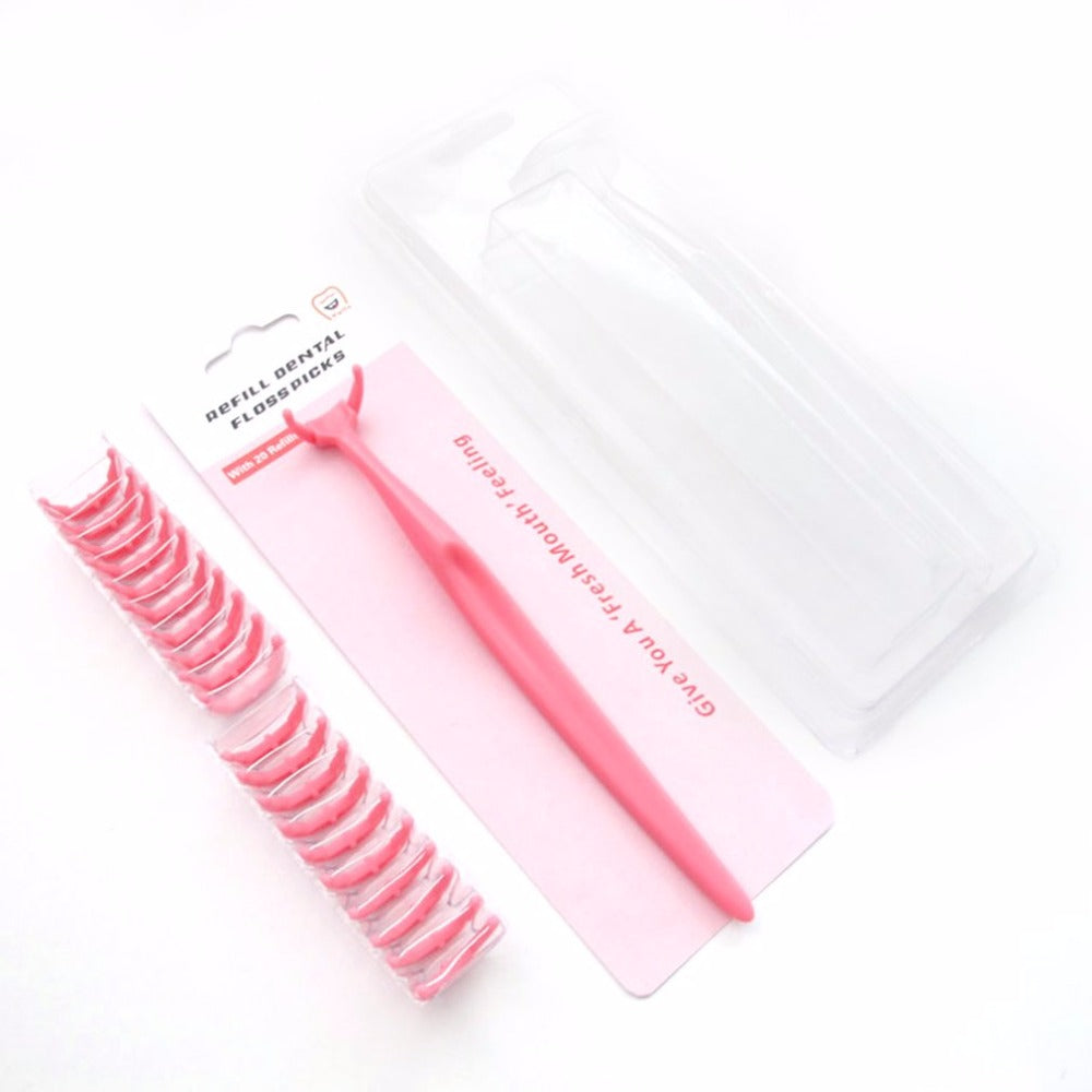 Reusable Dental Floss Rod Replaceable Head Dental Floss Pick With 20 Floss Heads Solid Color Teeth Nursing Teeth Cleaning Tool - ebowsos