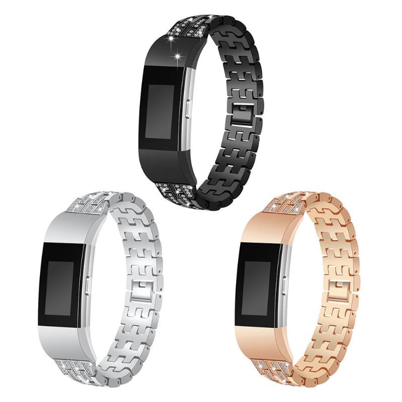 Rhinestone Beading Metal Watchband Replacement Smart Watch Clock Strap Watch Bands for Fitbit Charge 2 - ebowsos