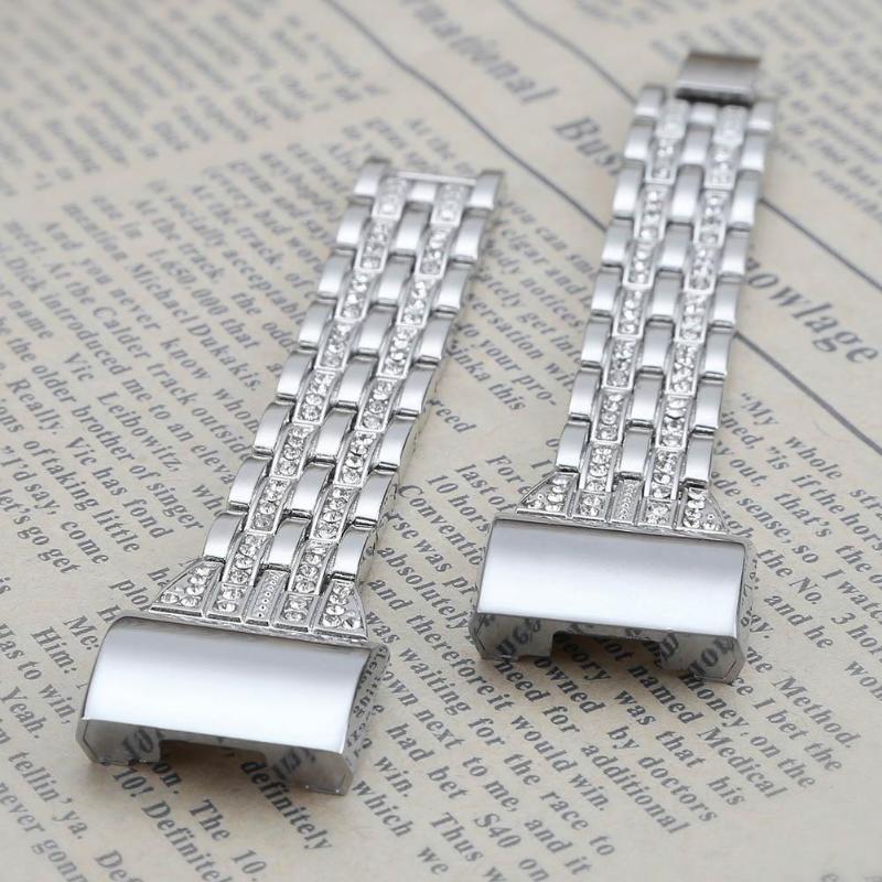 Rhinestone Beading Metal Watchband Replacement Smart Watch Clock Strap Watch Bands for Fitbit Charge 2 - ebowsos