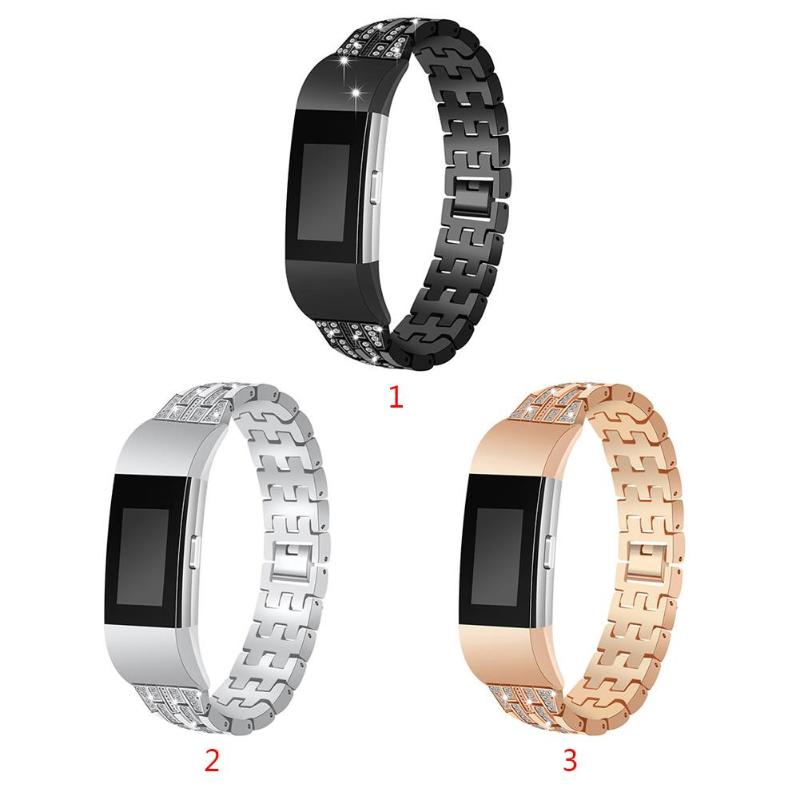 Rhinestone Beading Metal Watchband Replacement Smart Watch Clock Strap Watch Bands for Fitbit Charge 2 - ebowsos