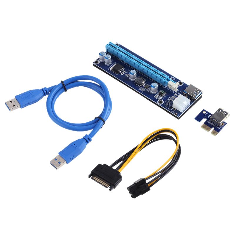 Riser Card PCI-E Express Riser Card 1x to 16x Video Card Extender Cable Adapter With 6Pin Power Cable for Bitcoin Mining - ebowsos