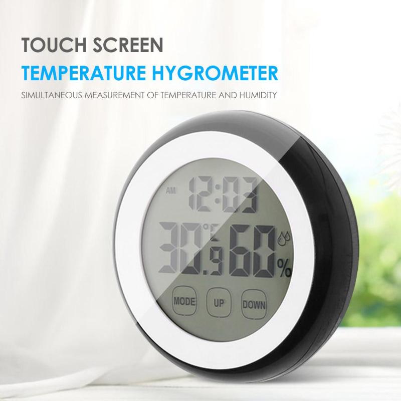 Round Wireless Electronic Digital Lcd Indoor Touch Screen Thermometer Hygrometer Home Furnishing Essential Supplies 90x90x26mm - ebowsos