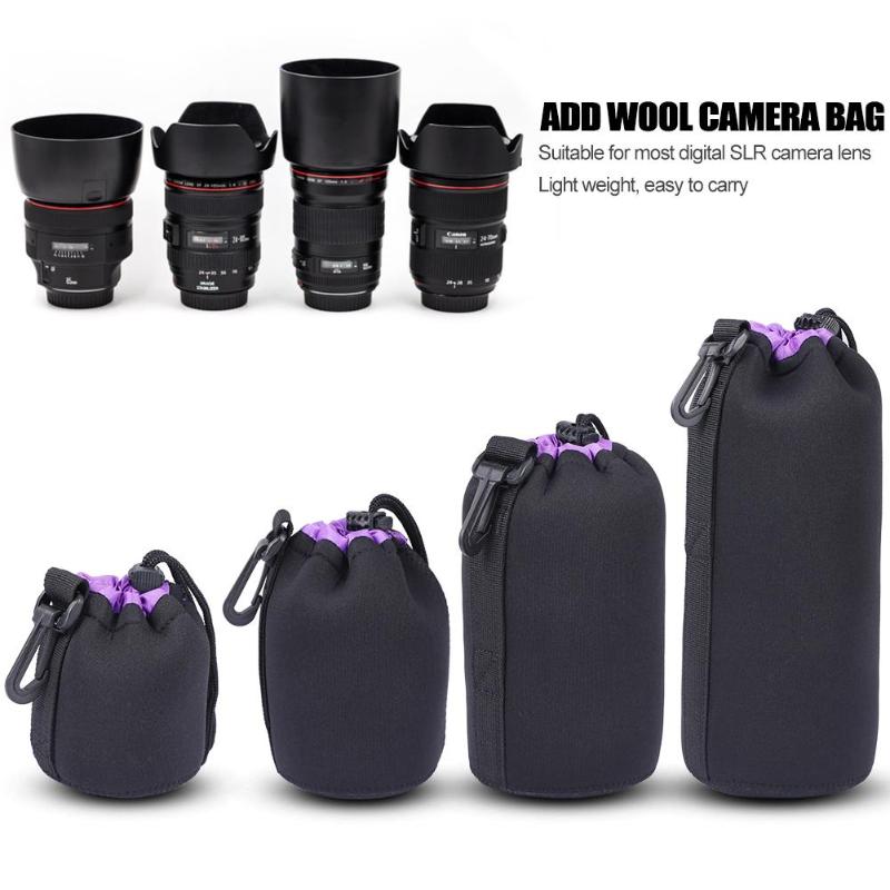 SLR Camera Drawstring Lens Protective Pouch Neoprene Bag Thick Protective Inside Brushed Cover S/M/L/XL Size Car Accessaries-ebowsos