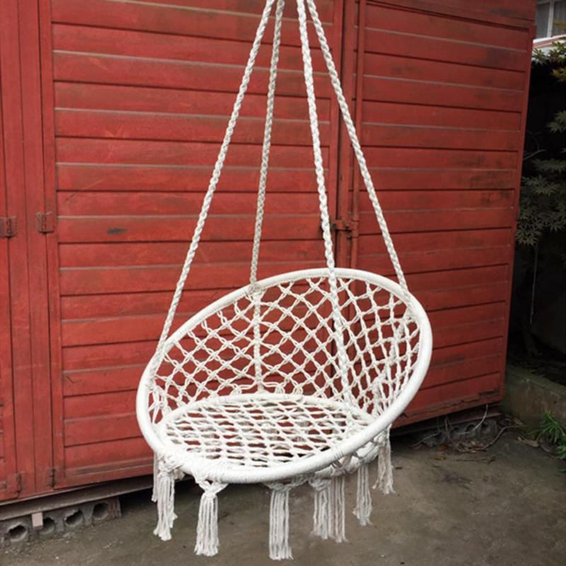 Safe Beige Hanging Hammock Chair Swing Rope Outdoor Indoor Bar Garden Seat - ebowsos
