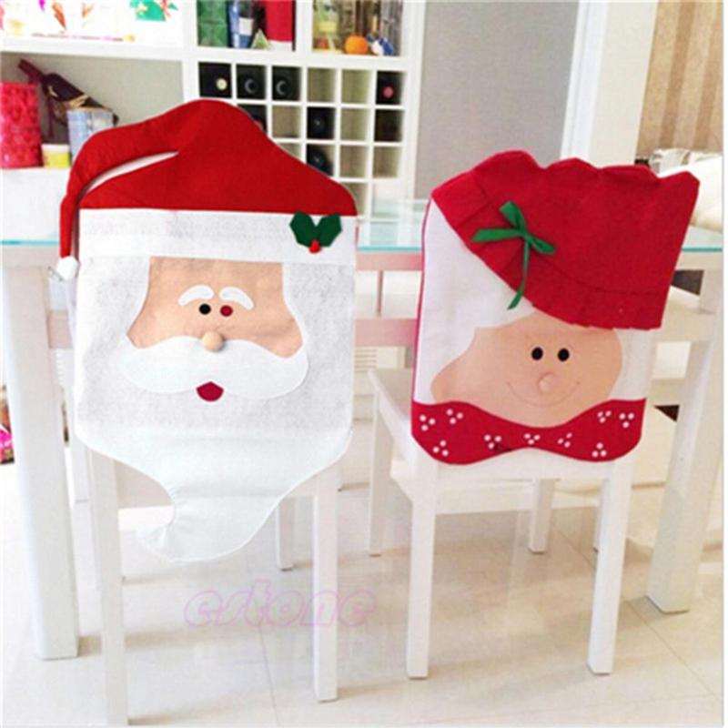 Santa Claus Mrs. Claus Cap Chair Covers Christmas Dinner Table Decoration for Home Chair Back Cover Decoracion Navidad - ebowsos