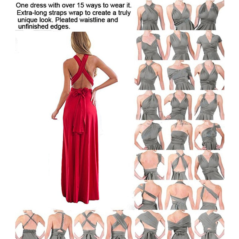 Sexy Women Multiway Wrap Convertible Boho Maxi Club Red Dress Bandage Long Dress Party - ebowsos