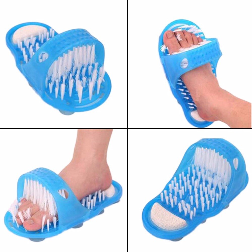 Shower Foot Feet Cleaner Scrubber Washer Foot Health Care Tool Household Bathroom Stone Massager Slipper Blue - ebowsos