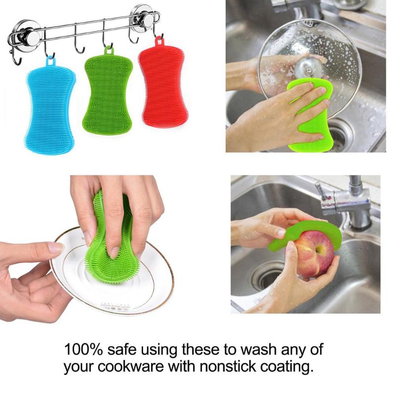 Silicone Brush Dish Washing Brush Bowl Pot Pan Wash Cleaning Brushes Cooking Tool Cleaner Sponges Scouring Kitchen Accessories - ebowsos