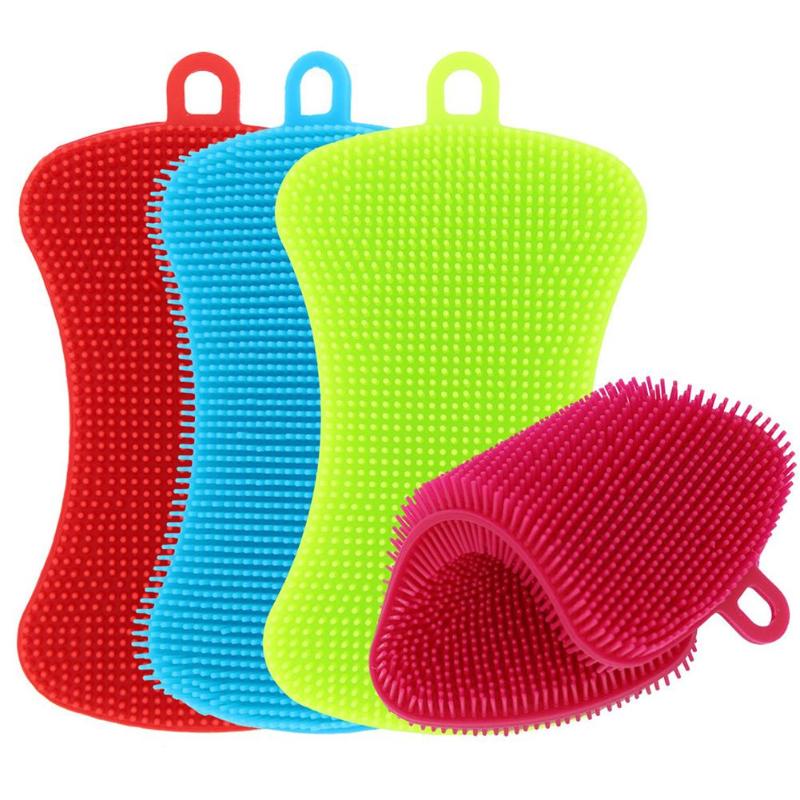 Silicone Brush Dish Washing Brush Bowl Pot Pan Wash Cleaning Brushes Cooking Tool Cleaner Sponges Scouring Kitchen Accessories - ebowsos