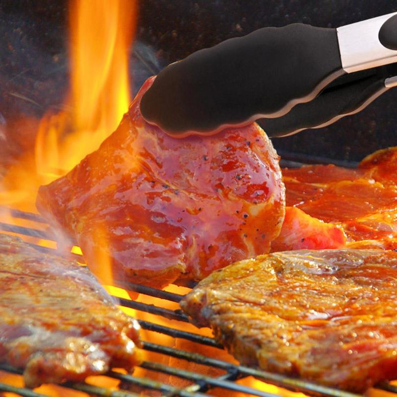 Silicone Stainless Steel BBQ Tongs Meat Clip Bread Cook Barbecue Food Clamp - ebowsos