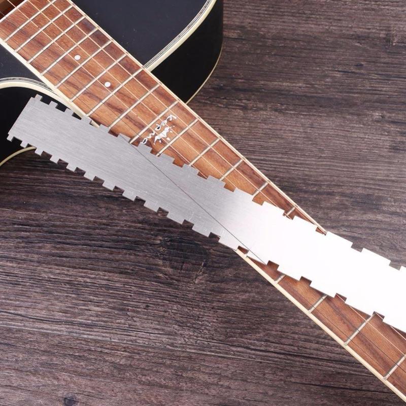 Silver Guitar Neck Notched Straight Edge Tool Stainless Steel Guitar Neck Notched Ruler Tool Guitar Accessories-ebowsos