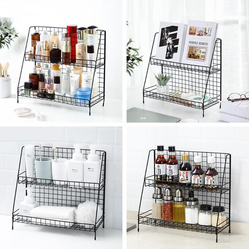 Simple Wrought Iron Desktop Storage Rack Delicate Kitchen Home Cosmetic Shelf Organizer for Living Room Desk Room Kitchen - ebowsos