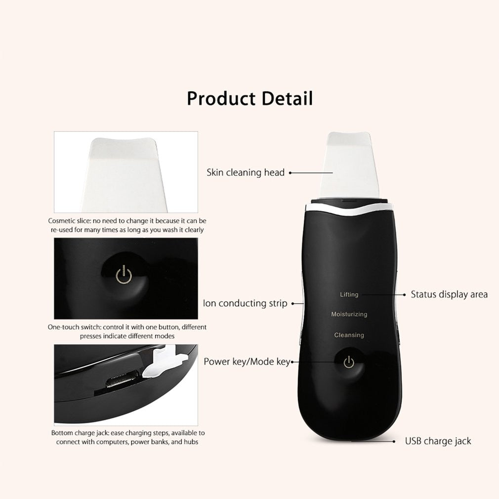Skin Scrubber Ultrasonic Ion Scraper Rechargeable Cleansing Rejuvenation Beauty Cleansing face care - ebowsos
