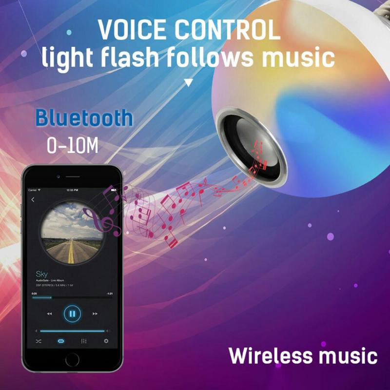 Smart E27 RGB Bluetooth Speaker LED Bulb Light Dimmable with Remote Control 85-265V RGB LED Light Bulb Music Control - ebowsos