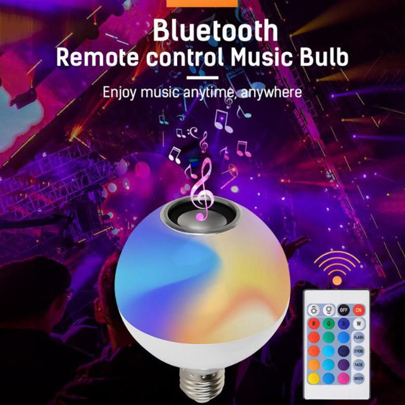 Smart E27 RGB Bluetooth Speaker LED Bulb Light Dimmable with Remote Control 85-265V RGB LED Light Bulb Music Control - ebowsos