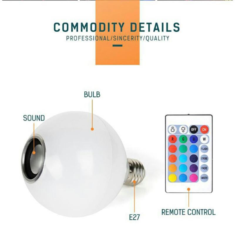 Smart E27 RGB Bluetooth Speaker LED Bulb Light Dimmable with Remote Control 85-265V RGB LED Light Bulb Music Control - ebowsos