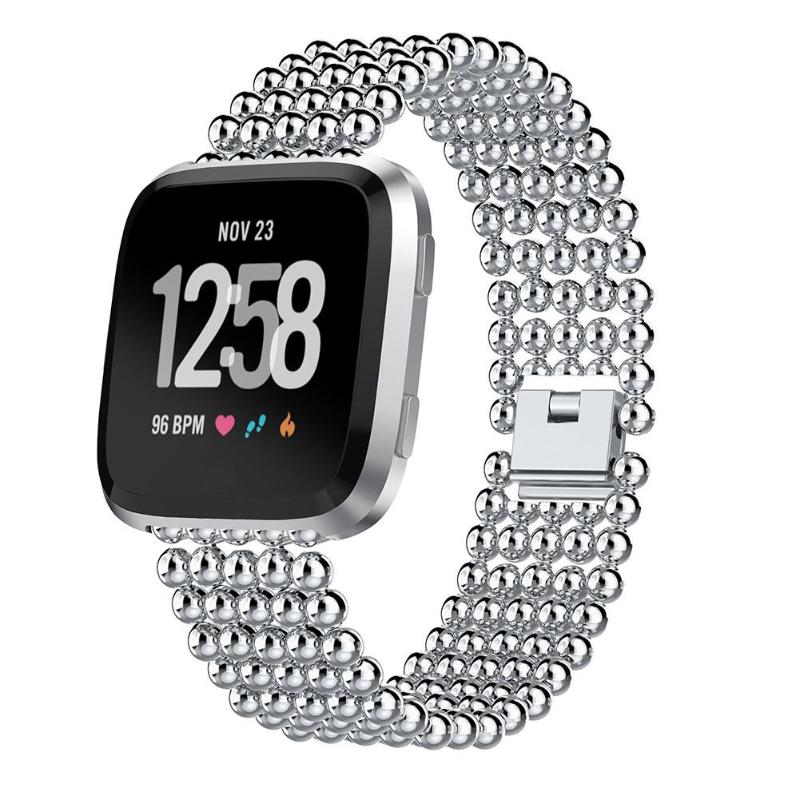 Smart Watch Watch Band Wrist Strap 5 Rows Round Beads Alloy Watch Band Wrist Strap Replacement for Fitbit Versa - ebowsos