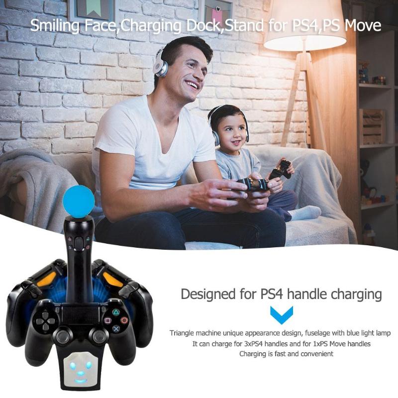 Smiling Face Pattern Charging Dock Stand Station Cradle for Playstation 4 For PS4 For PS Move Controllers High Quality Charger - ebowsos