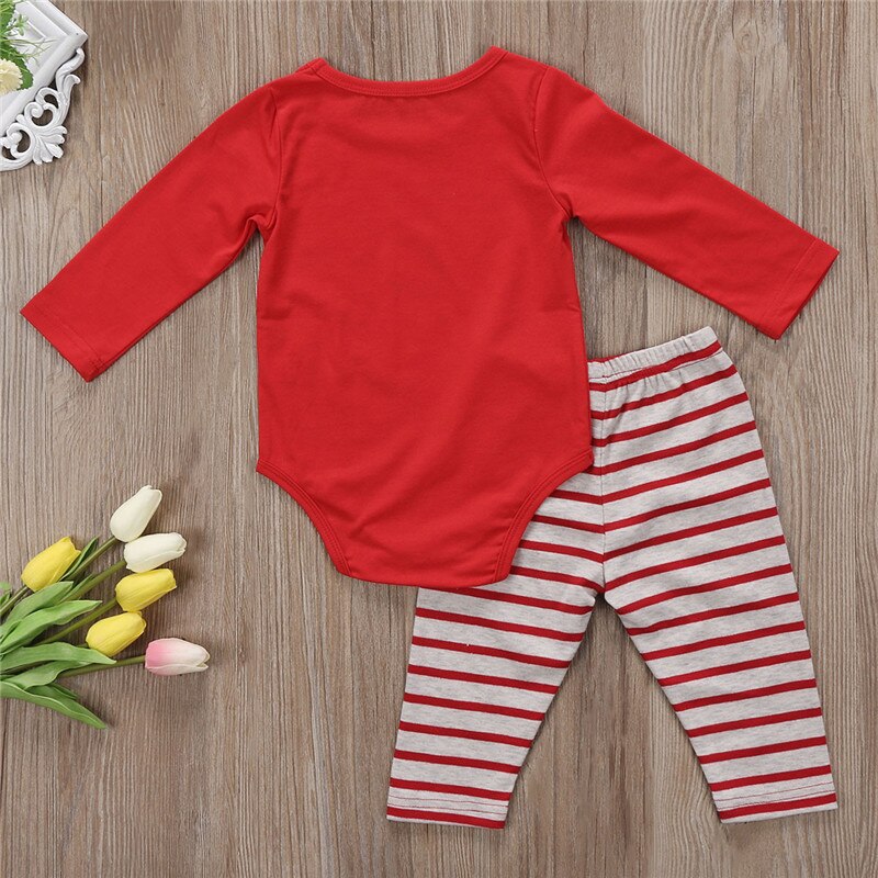Snowman Baby Boy Girls Long Sleeve Rompers Stripe Pants Xmas 2Pcs Outfits Clothes Red Christmas Kids Cotton Clothing - ebowsos