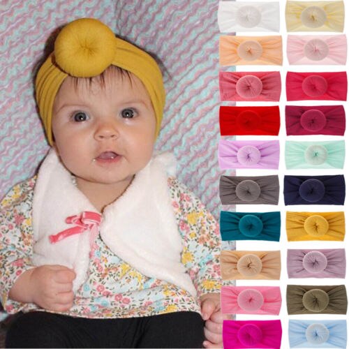 Soft Baby/ Girls Kids Toddler Bow Hairband Headband Turban Big Ball Head-Wrap - ebowsos