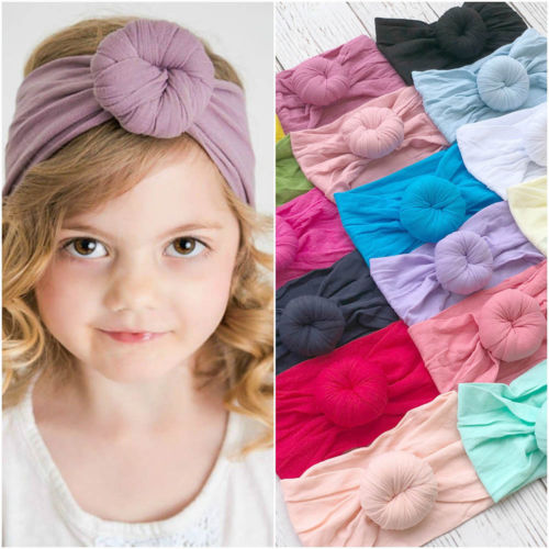 Soft Baby/ Girls Kids Toddler Bow Hairband Headband Turban Big Ball Head-Wrap - ebowsos