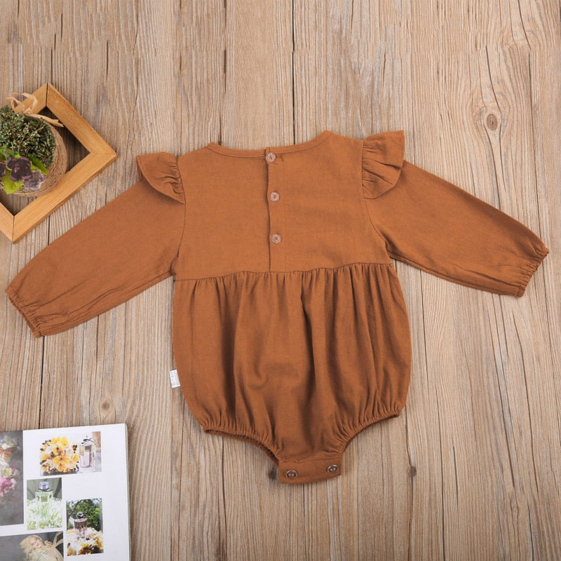Solid Cotton Baby Autumn Rompers Vintage Baby Girl Romper Long Sleeve Baby Clothes 3m - 3Years - ebowsos