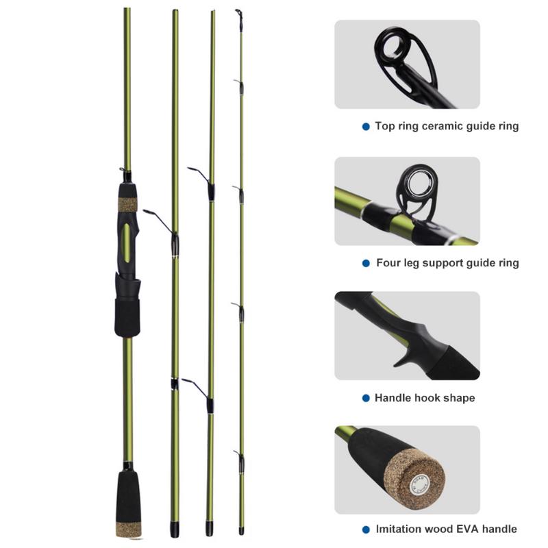 Spinning Fishing Rod Portable Insertion 4 Section Medium Power Imitation Wooden Handle Carbon Pole Fishing Tackle-ebowsos
