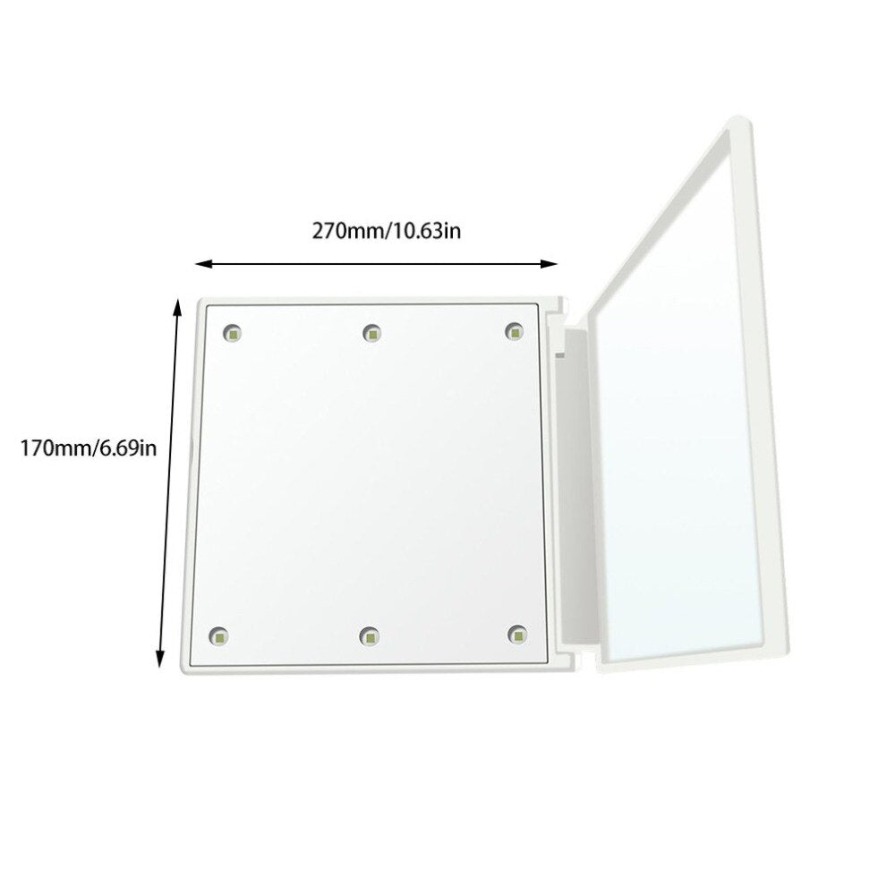 Square Cosmetic Mirror Dual Sided Illuminated Foldable 6 LED Light Makeup Mirror Travel Foldable Durable - ebowsos