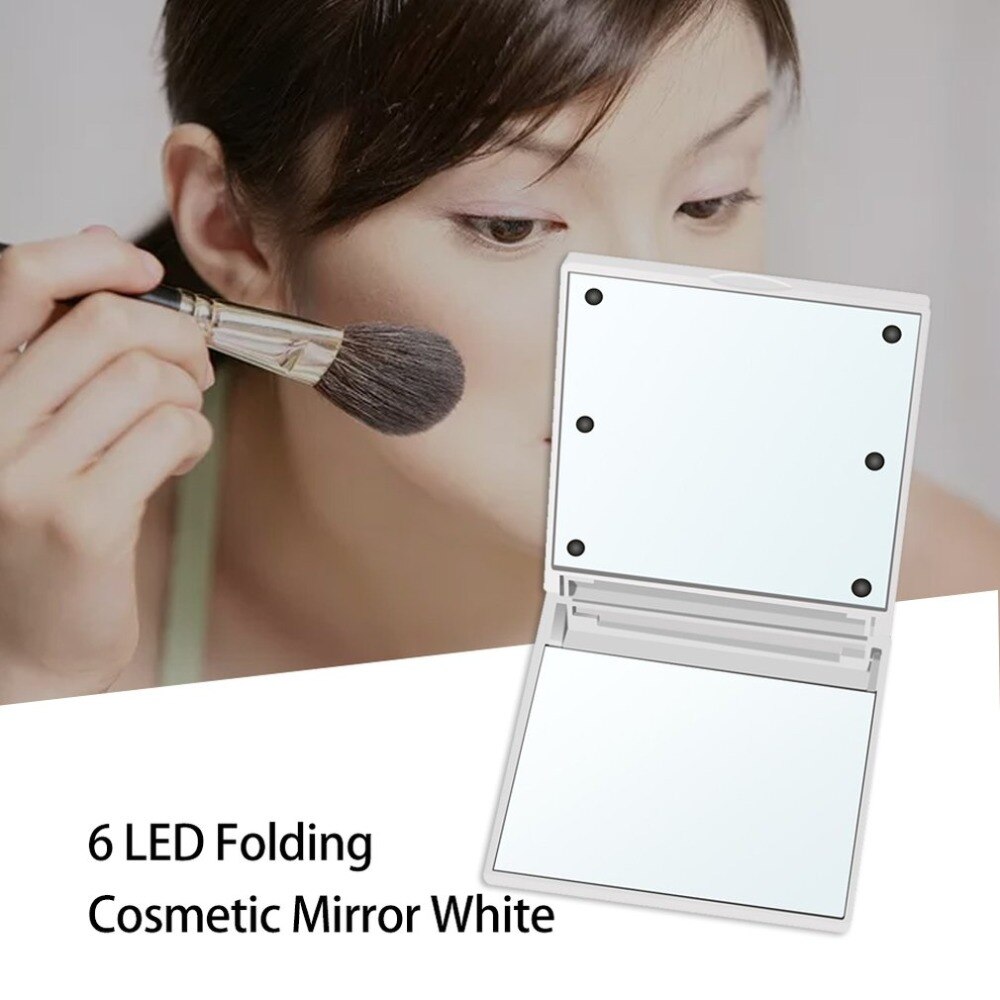 Square Cosmetic Mirror Dual Sided Illuminated Foldable 6 LED Light Makeup Mirror Travel Foldable Durable - ebowsos