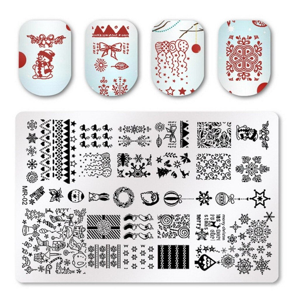 Square Nail Art Stamp Template Creative Christmas Floral Image Pattern Printing Plate for Manicure Stencil sticker nails beauty - ebowsos