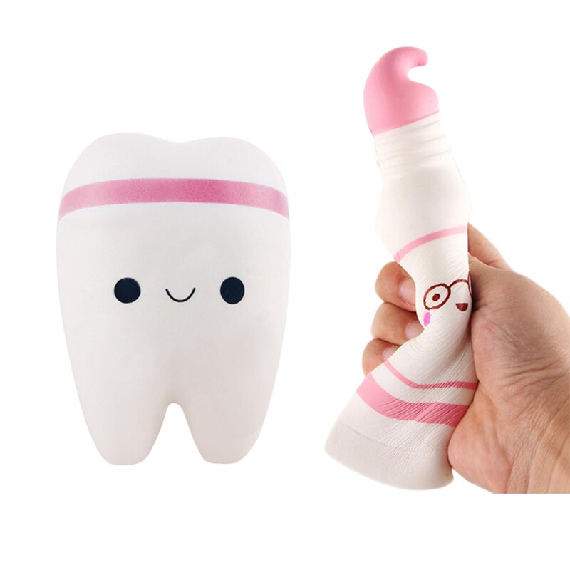 Squeeze Cartoon Toothpaste & Tooth Styles Squeeze Healing Fun Kid Gift Anti-stress Toys Pinched Blue/Pink Toys for Kids Adults-ebowsos