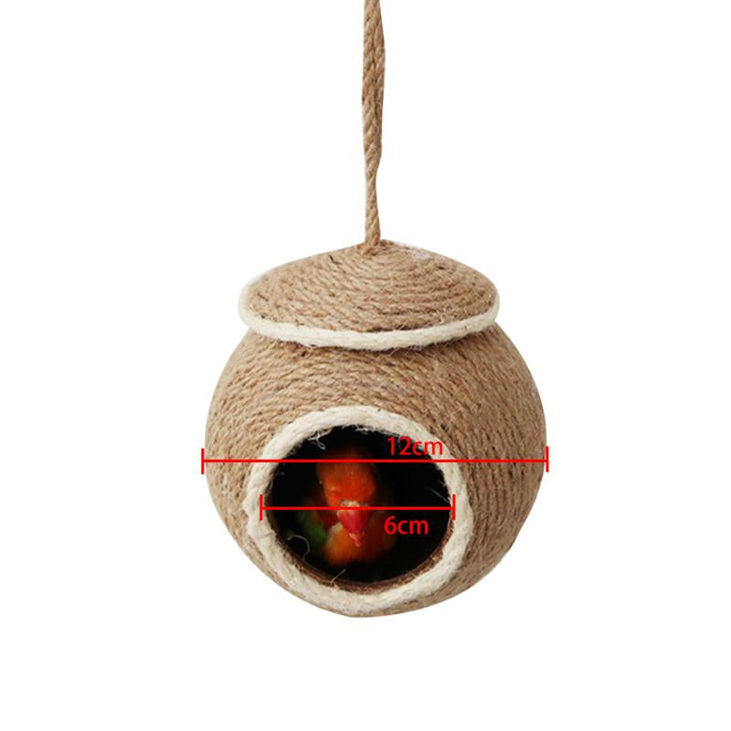 Squirrel Bed Creative Hemp Woven Hanging Hamster Bed Cute Coconut Shape Pet Cave Nest For Small Animals Pet Supplies-ebowsos